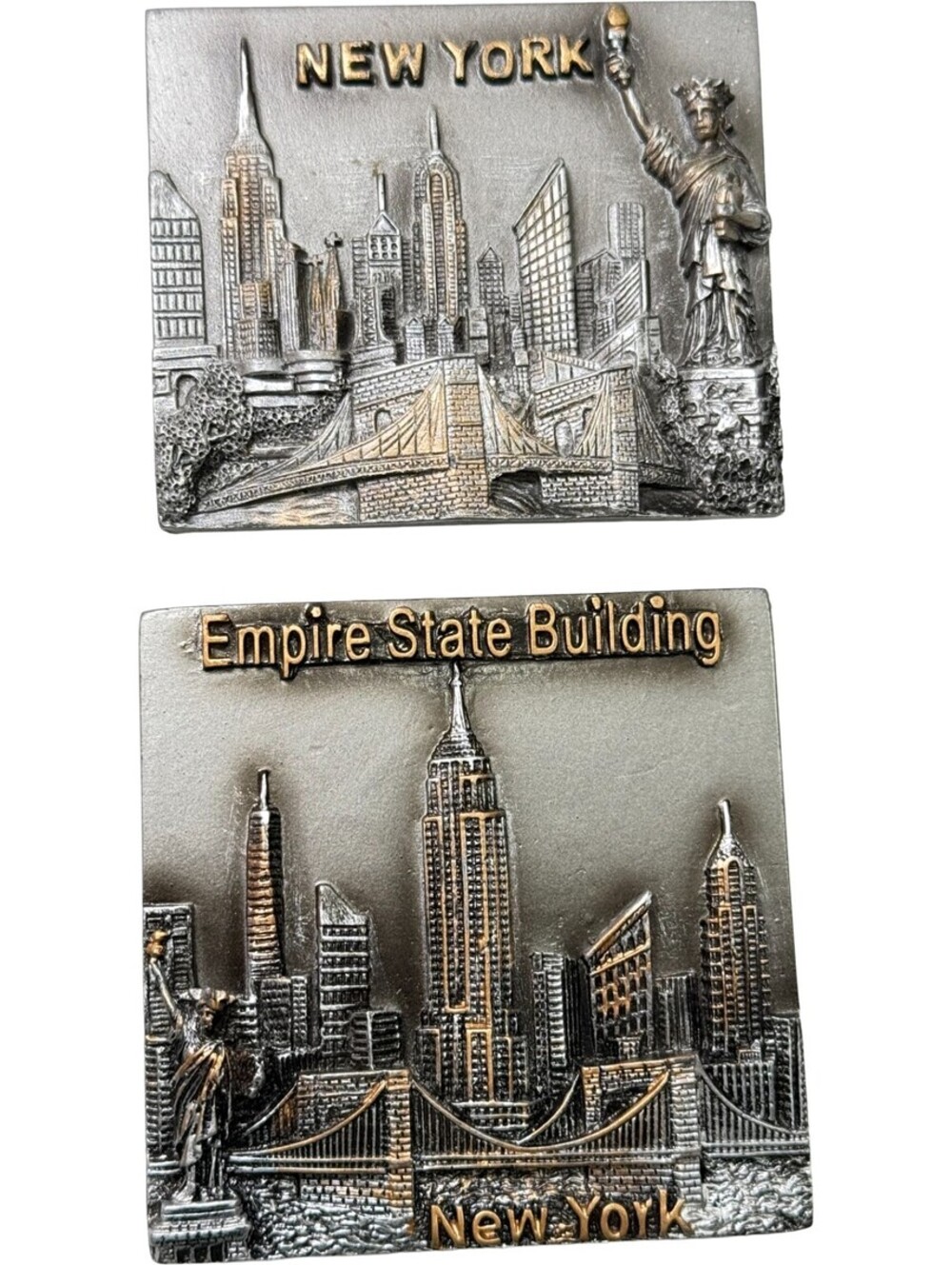 2 pc Lot New York City 3d Metallic Skyline Magnets Empire State Building